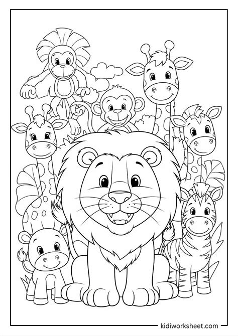 Cute Jungle Animals Coloring Page