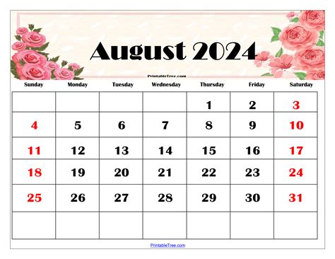 Cute Printable August 2024 Calendar