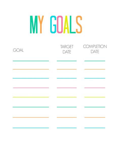 Cute Printable Goal Template