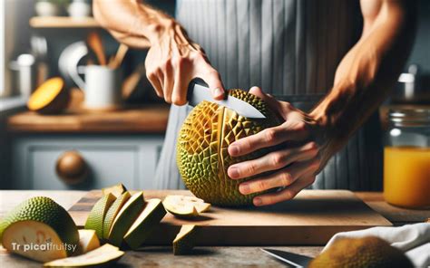 Cutting ripe breadfruit