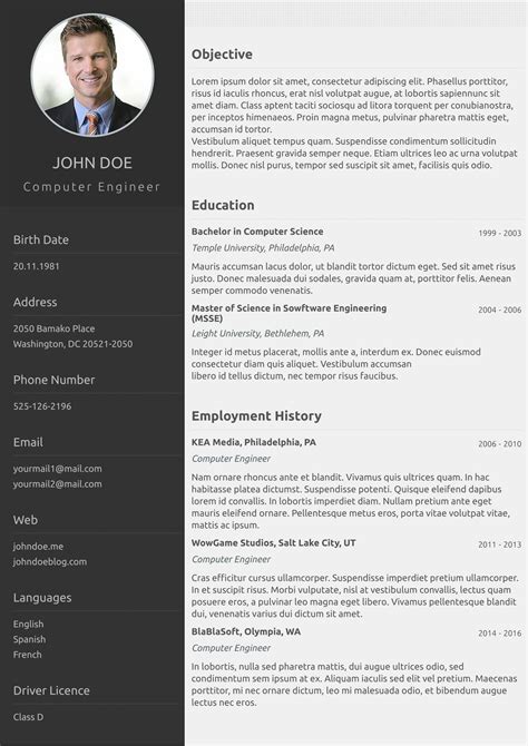 Cv One Page Template