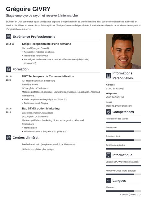 Exemple de CV d'étudiant·e pour un job (sans expérience pro)
