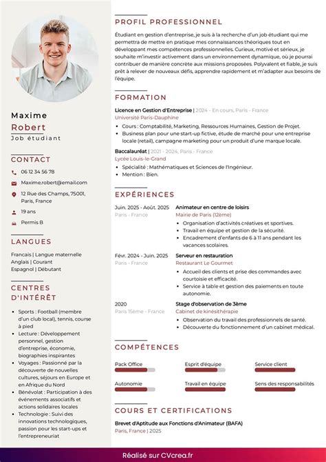 Cv étudiant Job