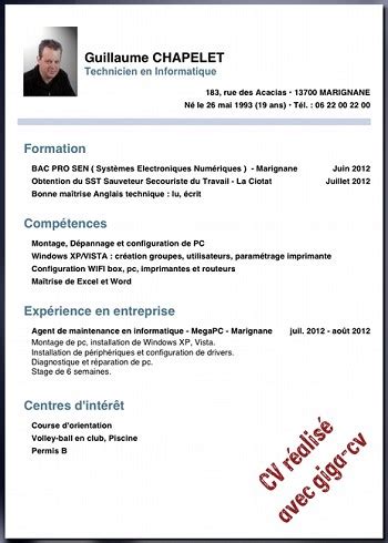 Cv Niveau Bac