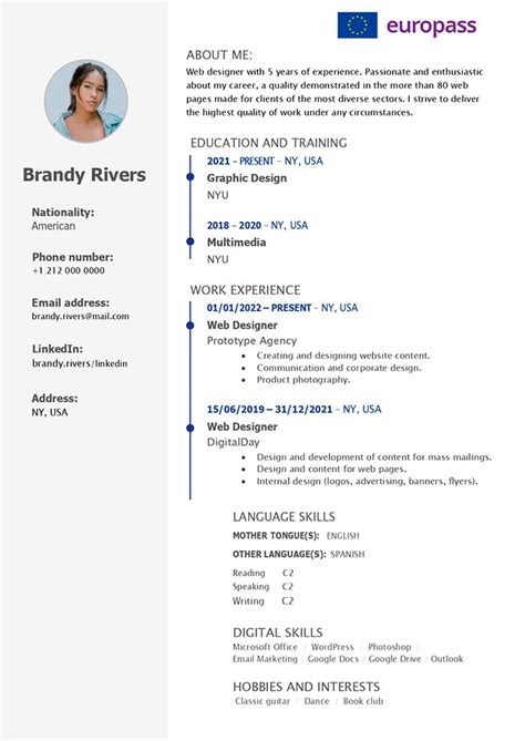 Cv Or Resume Europass Format