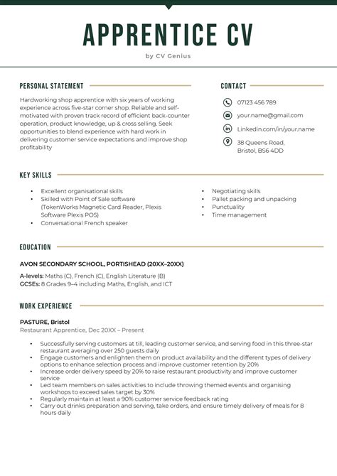 Cv Template Apprenticeship