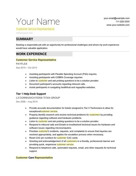 Cv Template For Customer Service