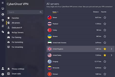 CyberGhost VPN server locations