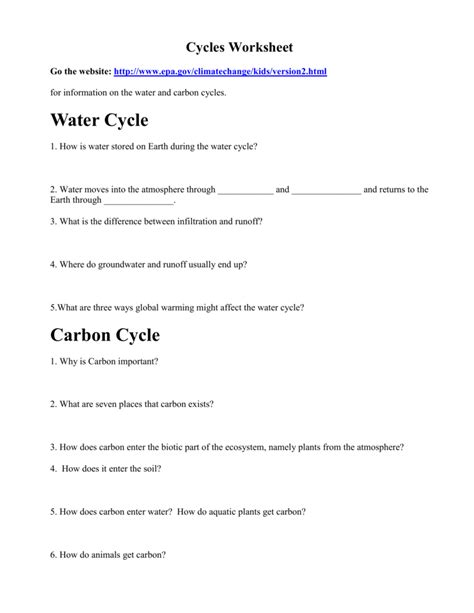 Cycles Worksheet Integrated Science
