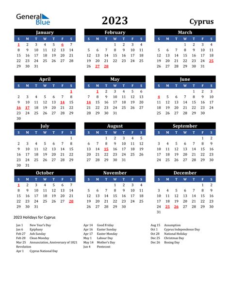 Cyprus High Calendar