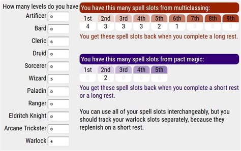 D&D 5e Spell Slot Calculator