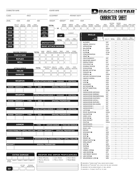 D&D Character Sheet 3.5 Printable