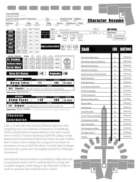 D&D Character Sheet Resume Template