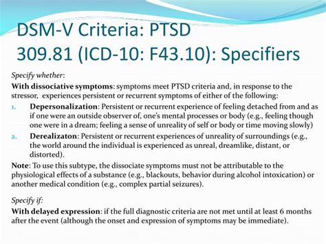 DSM 6 PTSD Criteria: Specifiers and Subtypes