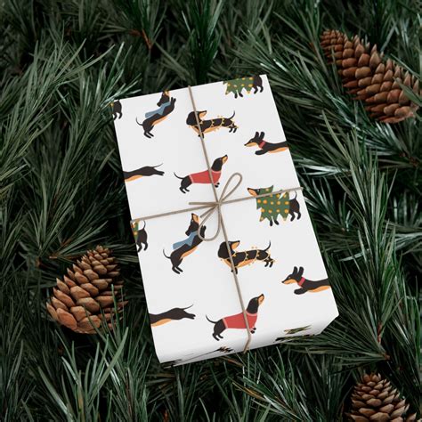 Festive Dachshunds Christmas Wrapping Paper By Amelia Illustration