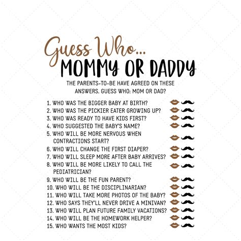 What Would Daddy Say baby shower game questions for dad Etsy Baby