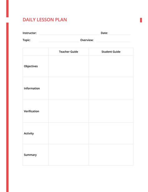 Daily Lesson Plan Template High School
