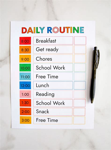 Daily Routine Schedule Template Addictionary