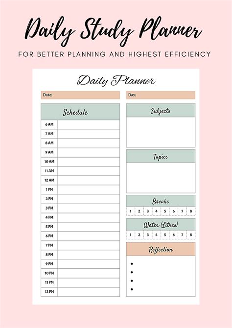 Daily Study Planner Template
