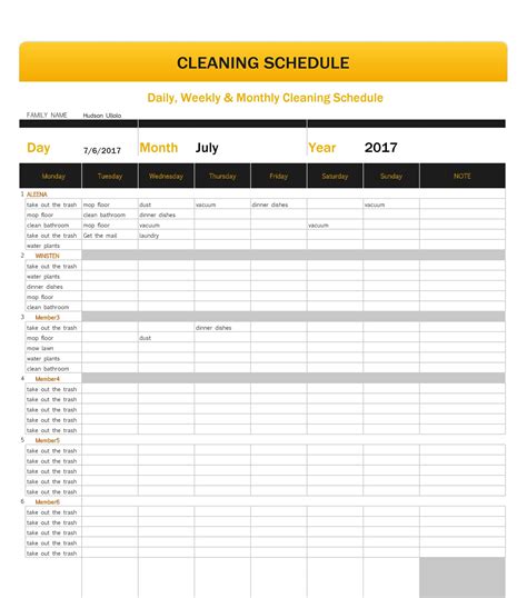Daily Weekly Monthly Cleaning Schedule Template Excel