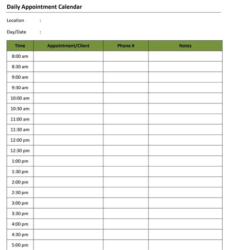 Daily Appointment Calendar Printable Free