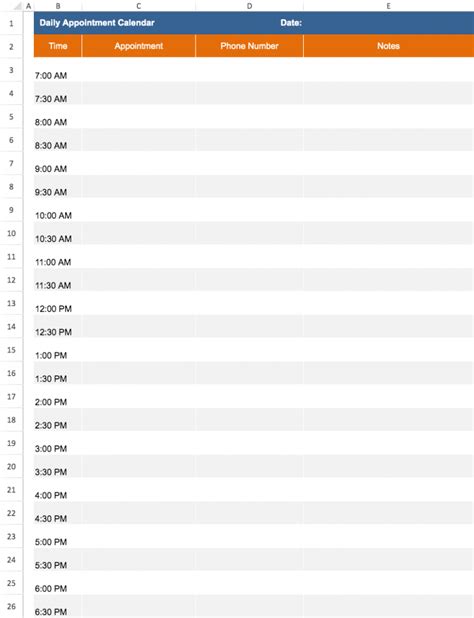 Daily Appointment Template