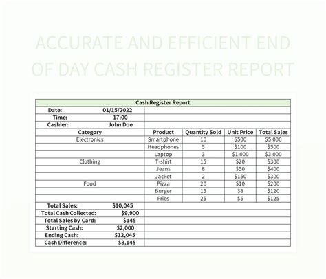 Daily Cash Register Report Template