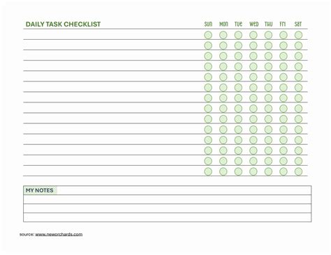 Daily Checklist Template Free