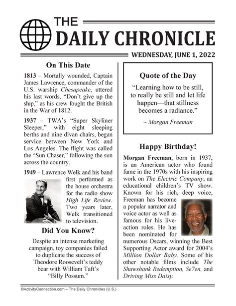 Daily Chronicle For Seniors 2022 Printable