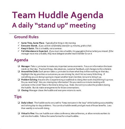 Daily Huddle Agenda Template