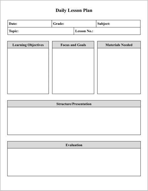 Daily Lesson Plan Template Google Docs
