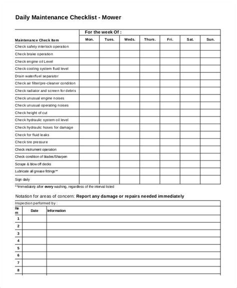 Daily Maintenance Checklist