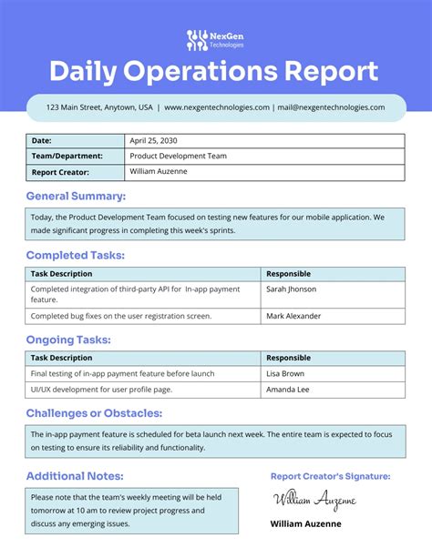 Daily Operations Report Template Excel Excel Templates