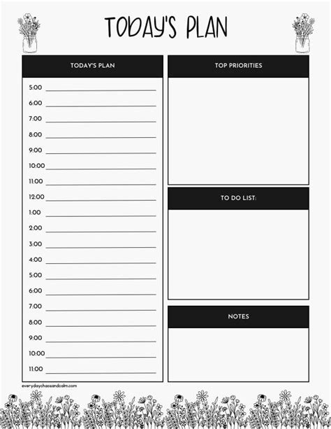 Daily Organization Category Task Sheet Printable Daily organization