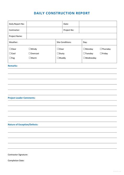 Daily Reports Construction Templates