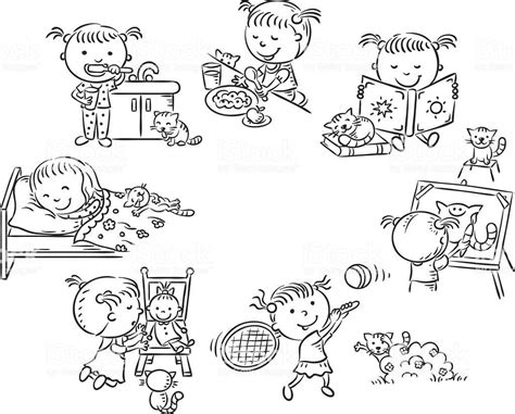 Daily Routine Coloring Pages