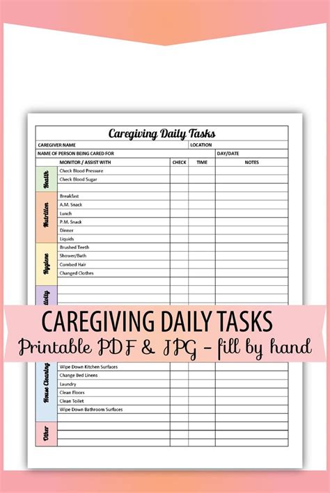 Daily Task Caregiver Daily Checklist Template