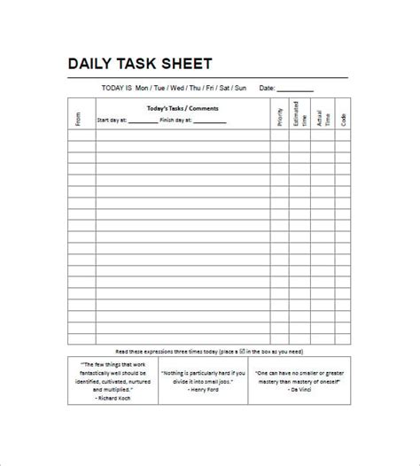 Employee Daily Task Templates at