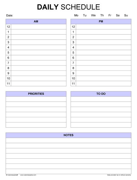 Daily Tenative Schedule Printable File