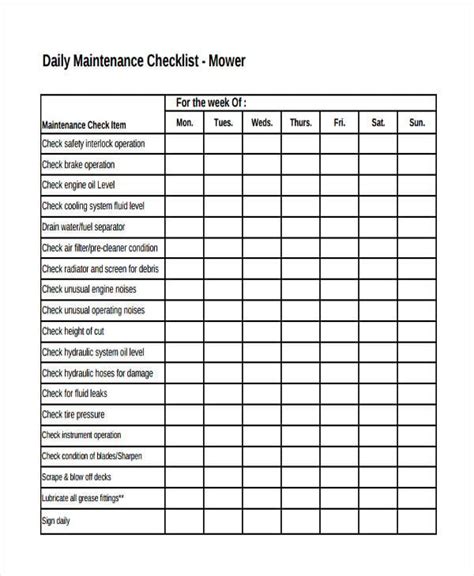 Daily Wear and Maintenance Checklist