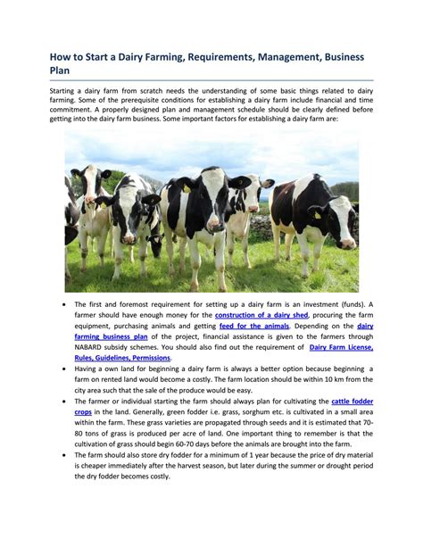 Dairy Farming Business Plan Doc