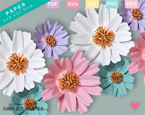 Download Daisy Paper Flower Template Commercial Use DXF Files