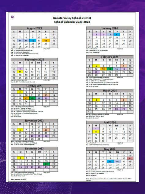 Dakota Valley Calendar