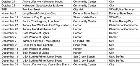 Dana Point Activities Calendar