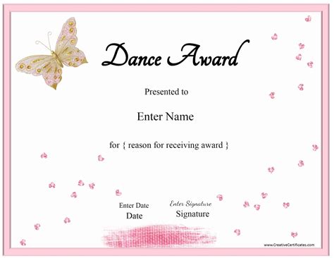 EDITABLE Dancer Certificate INSTANT DOWNLOAD Dancing Award