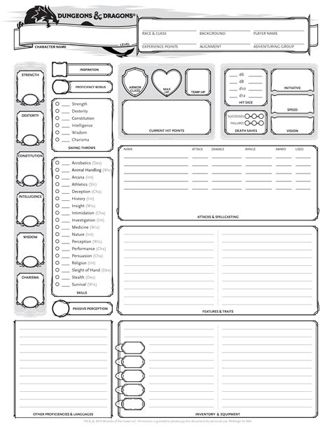 Dandd Printable Character Sheets