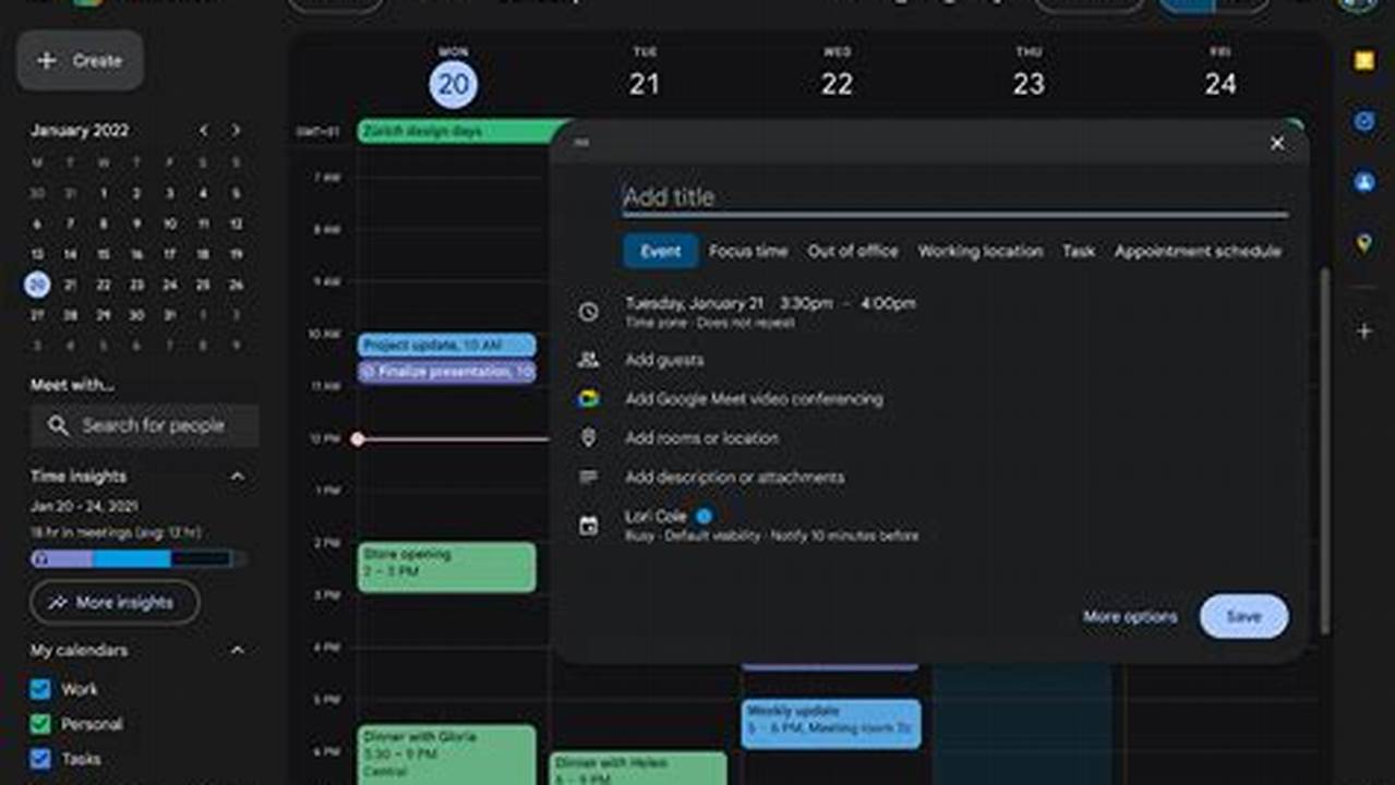 Dark Mode Google Calendar Widget