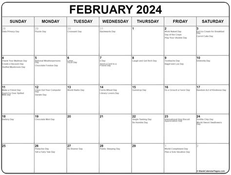 february 2024 with holidays calendar