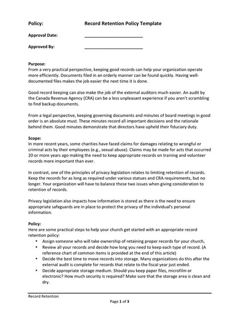 Data Retention Policy Template