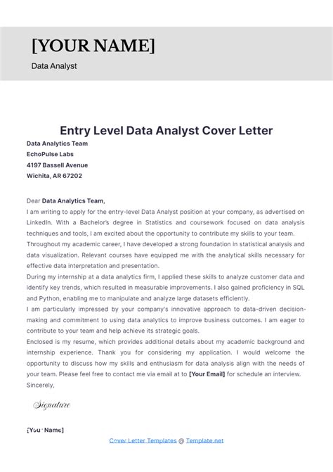 Data Analyst Cover Letter Entry Level